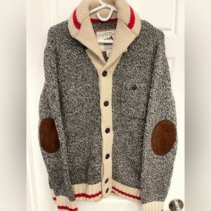 Roots Canada Cabin Shawl Cardigan Sweater Sock Monkey Elbow Patch Men's L Wool
